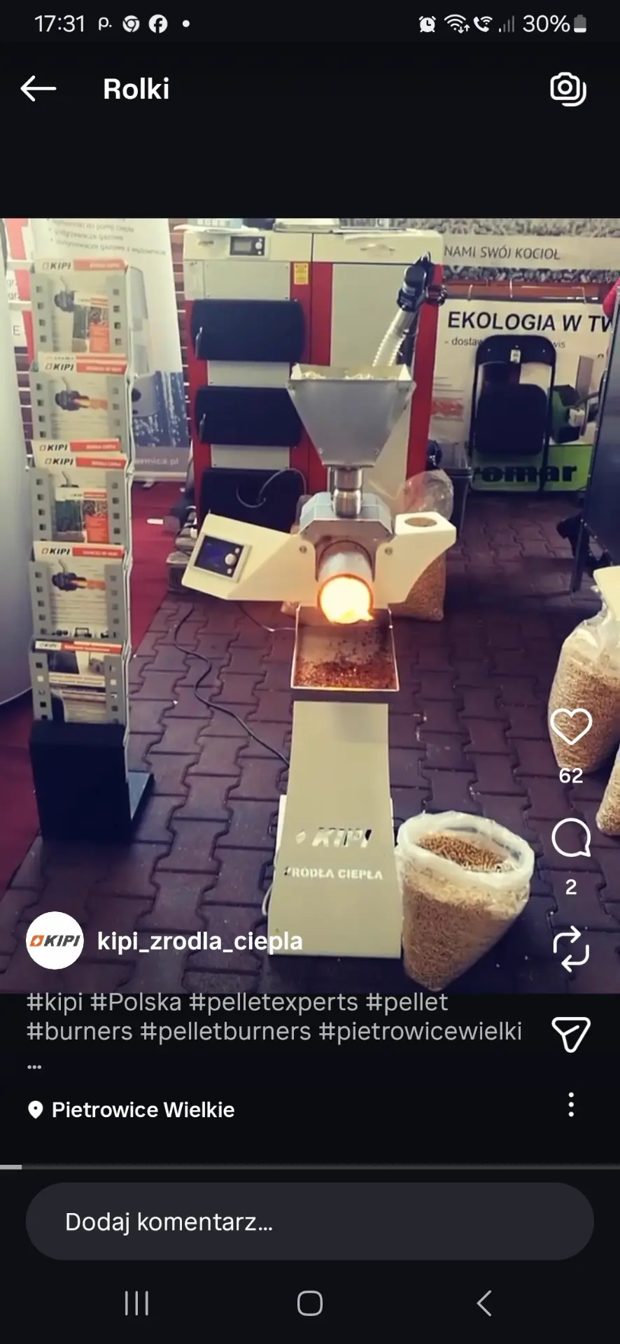 Reel Instagram KIPI - palnik pelletowy